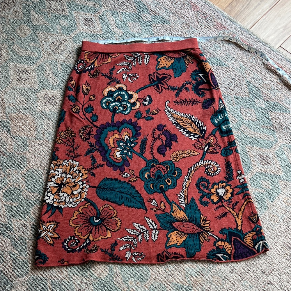 Coldwater Creek A-Line Skirt - Terracotta and Teal Floral